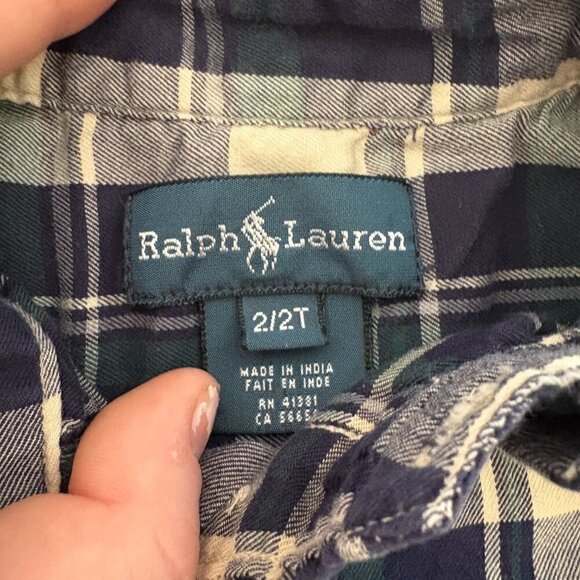 Ralph Lauren boys button down check plaid dress shirt Toddler 2T Blue Green - Picture 7 of 9
